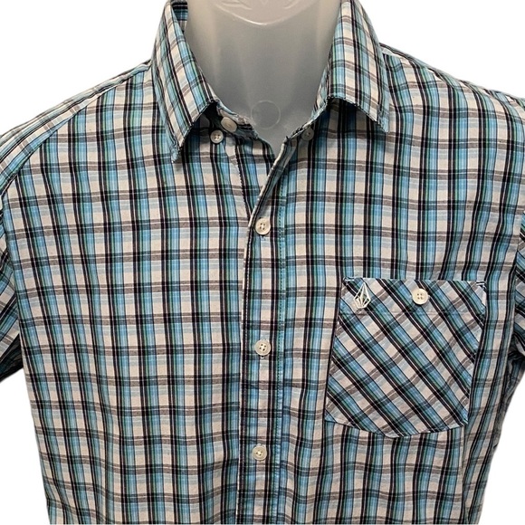 VOLCOM Stone Plaid Classic Fit Blue, Green & Black Plaid Shirt Men SP Small - Picture 2 of 7